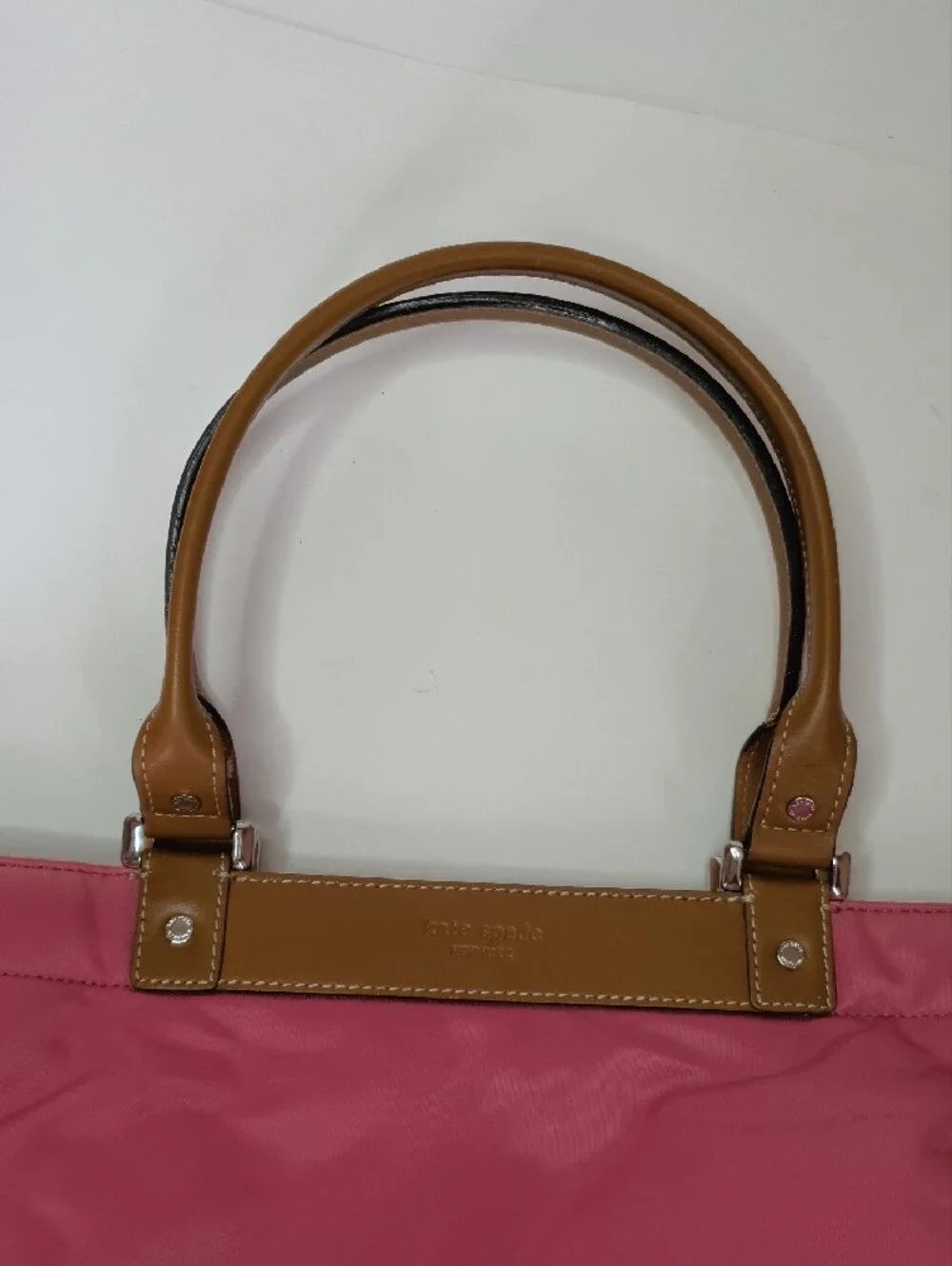 Vintage Kate Spade Satin Pink Shoulder Tote with Tan Leather Trim